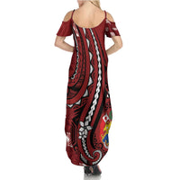 Personalized Tonga Ngatu Family Matching Summer Maxi Dress and Hawaiian Shirt Iconic Red Manulua Motifs