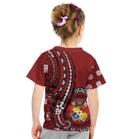 Personalized Tonga Ngatu Kid T Shirt Iconic Red Manulua Motifs