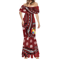 Personalized Tonga Ngatu Mermaid Dress Iconic Red Manulua Motifs