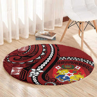 Tonga Ngatu Round Carpet Iconic Red Manulua Motifs