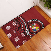 Tonga Ngatu Rubber Doormat Iconic Red Manulua Motifs LT7 - Polynesian Pride
