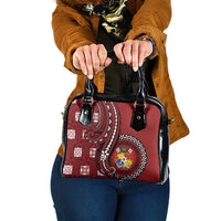 Tonga Ngatu Shoulder Handbag Iconic Red Manulua Motifs