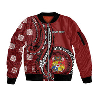 Personalized Tonga Ngatu Sleeve Zip Bomber Jacket Iconic Red Manulua Motifs