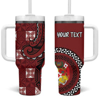 Personalized Tonga Ngatu Tumbler With Handle Iconic Red Manulua Motifs LT7 One Size: 40 oz Red - Polynesian Pride