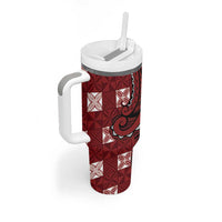 Personalized Tonga Ngatu Tumbler With Handle Iconic Red Manulua Motifs LT7 - Polynesian Pride