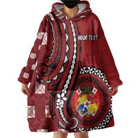 Personalized Tonga Ngatu Wearable Blanket Hoodie Iconic Red Manulua Motifs