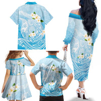 Guam Fishhook Mix Guasali Flowers Family Matching Off The Shoulder Long Sleeve Dress and Hawaiian Shirt Dreaming Turquoise