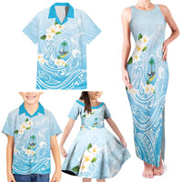 Guam Fishhook Mix Guasali Flowers Family Matching Tank Maxi Dress and Hawaiian Shirt Dreaming Turquoise