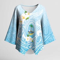 Guam Fishhook Mix Guasali Flowers Kimono Sleeve Blouse Dreaming Turquoise LT7 Female Turquoise - Polynesian Pride