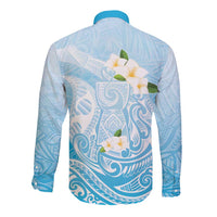 Guam Fishhook Mix Guasali Flowers Long Sleeve Button Shirt Dreaming Turquoise LT7 - Polynesian Pride