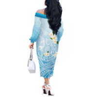 Guam Fishhook Mix Guasali Flowers Off The Shoulder Long Sleeve Dress Dreaming Turquoise LT7 - Polynesian Pride