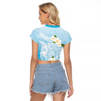 Guam Fishhook Mix Guasali Flowers Raglan Cropped T Shirt Dreaming Turquoise LT7 - Polynesian Pride