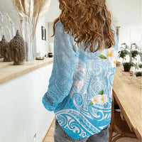 Guam Fishhook Mix Guasali Flowers Women Casual Shirt Dreaming Turquoise LT7 - Polynesian Pride
