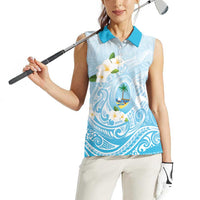 Guam Fishhook Mix Guasali Flowers Women Sleeveless Polo Shirt Dreaming Turquoise LT7 - Polynesian Pride