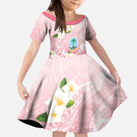 Guam Fishhook Mix Guasali Flowers Kid Short Sleeve Dress Dreaming Coral LT7 KID Pink - Polynesian Pride