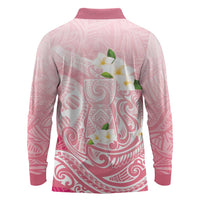 Guam Fishhook Mix Guasali Flowers Long Sleeve Polo Shirt Dreaming Coral LT7 - Polynesian Pride