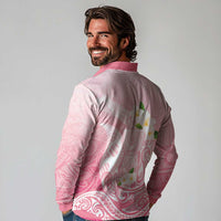 Guam Fishhook Mix Guasali Flowers Long Sleeve Polo Shirt Dreaming Coral LT7 - Polynesian Pride