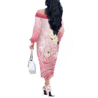 Guam Fishhook Mix Guasali Flowers Off The Shoulder Long Sleeve Dress Dreaming Coral LT7 - Polynesian Pride