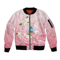 Guam Fishhook Mix Guasali Flowers Sleeve Zip Bomber Jacket Dreaming Coral LT7 Unisex Pink - Polynesian Pride