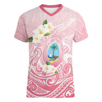 Guam Fishhook Mix Guasali Flowers Women V-Neck T-Shirt Dreaming Coral LT7 Female Pink - Polynesian Pride