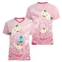 Guam Fishhook Mix Guasali Flowers Women V-Neck T-Shirt Dreaming Coral LT7 - Polynesian Pride