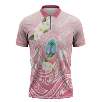 Guam Fishhook Mix Guasali Flowers Zipper Polo Shirt Dreaming Coral LT7 Pink - Polynesian Pride