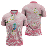 Guam Fishhook Mix Guasali Flowers Zipper Polo Shirt Dreaming Coral LT7 - Polynesian Pride