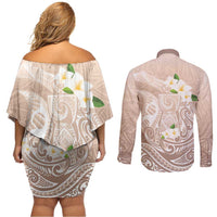 Guam Fishhook Mix Guasali Flowers Couples Matching Off Shoulder Short Dress and Long Sleeve Button Shirt Dreaming Hazel LT7 - Polynesian Pride
