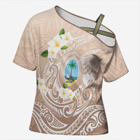 Guam Fishhook Mix Guasali Flowers Cross Shoulder Shirt Dreaming Hazel LT7 Female Beige - Polynesian Pride
