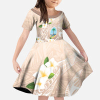Guam Fishhook Mix Guasali Flowers Kid Short Sleeve Dress Dreaming Hazel LT7 KID Beige - Polynesian Pride