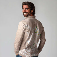 Guam Fishhook Mix Guasali Flowers Long Sleeve Polo Shirt Dreaming Hazel LT7 - Polynesian Pride
