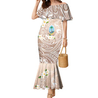 Guam Fishhook Mix Guasali Flowers Mermaid Dress Dreaming Hazel LT7 Women Beige - Polynesian Pride