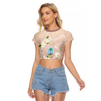 Guam Fishhook Mix Guasali Flowers Raglan Cropped T Shirt Dreaming Hazel LT7 Female Beige - Polynesian Pride