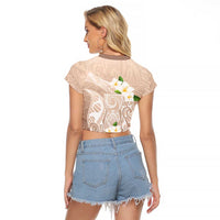 Guam Fishhook Mix Guasali Flowers Raglan Cropped T Shirt Dreaming Hazel LT7 - Polynesian Pride