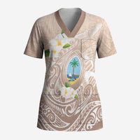 Guam Fishhook Mix Guasali Flowers Scrub Top Dreaming Hazel LT7 Adult Beige - Polynesian Pride