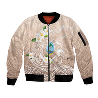 Guam Fishhook Mix Guasali Flowers Sleeve Zip Bomber Jacket Dreaming Hazel LT7 Unisex Beige - Polynesian Pride