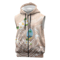 Guam Fishhook Mix Guasali Flowers Sleeveless Zip Hoodie Dreaming Hazel LT7 Beige - Polynesian Pride