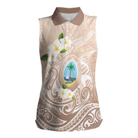Guam Fishhook Mix Guasali Flowers Women Sleeveless Polo Shirt Dreaming Hazel LT7 Female Beige - Polynesian Pride