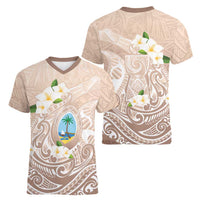 Guam Fishhook Mix Guasali Flowers Women V-Neck T-Shirt Dreaming Hazel LT7 - Polynesian Pride