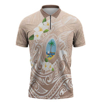 Guam Fishhook Mix Guasali Flowers Zipper Polo Shirt Dreaming Hazel LT7 Beige - Polynesian Pride