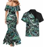 Maori Matariki - Manaia Couples Matching Mermaid Dress and Hawaiian Shirt Emerald Paua Shell LT7 - Polynesian Pride