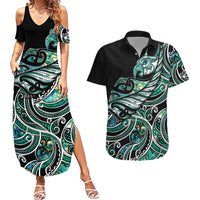 Maori Matariki - Manaia Couples Matching Summer Maxi Dress and Hawaiian Shirt Emerald Paua Shell LT7 Green - Polynesian Pride