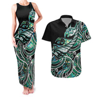 Maori Matariki - Manaia Couples Matching Tank Maxi Dress and Hawaiian Shirt Emerald Paua Shell LT7 Green - Polynesian Pride