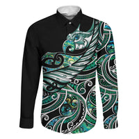 Maori Matariki - Manaia Family Matching Off The Shoulder Long Sleeve Dress and Hawaiian Shirt Emerald Paua Shell