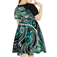 Maori Matariki - Manaia Kid Short Sleeve Dress Emerald Paua Shell LT7 - Polynesian Pride