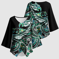 Maori Matariki - Manaia Kimono Sleeve Blouse Emerald Paua Shell LT7 - Polynesian Pride
