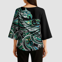 Maori Matariki - Manaia Kimono Sleeve Blouse Emerald Paua Shell LT7 - Polynesian Pride