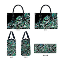 Maori Matariki - Manaia Leather Bag Emerald Paua Shell LT7 - Polynesian Pride