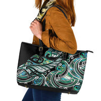 Maori Matariki - Manaia Leather Tote Bag Emerald Paua Shell LT7 Green - Polynesian Pride