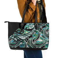 Maori Matariki - Manaia Leather Tote Bag Emerald Paua Shell LT7 - Polynesian Pride